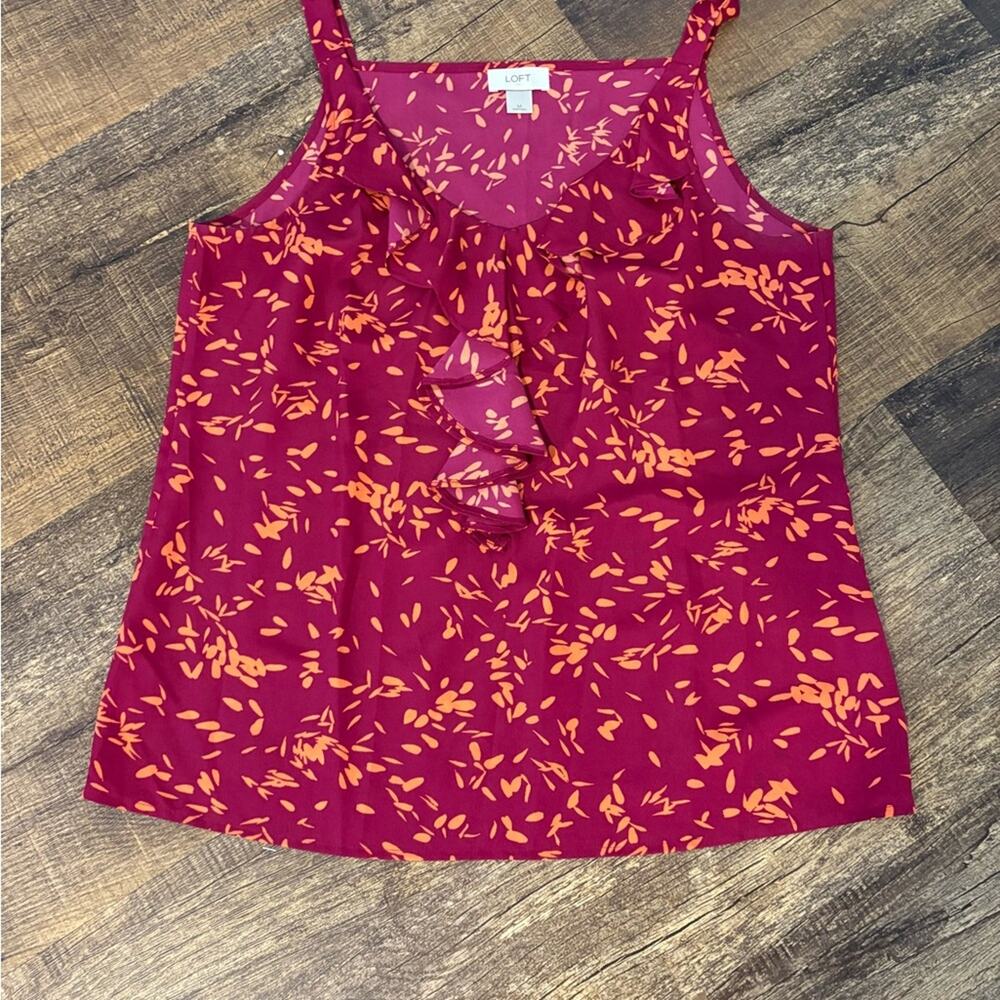 LOFT Camisole with Ruffle Detail in Red and Orange Leaf Print